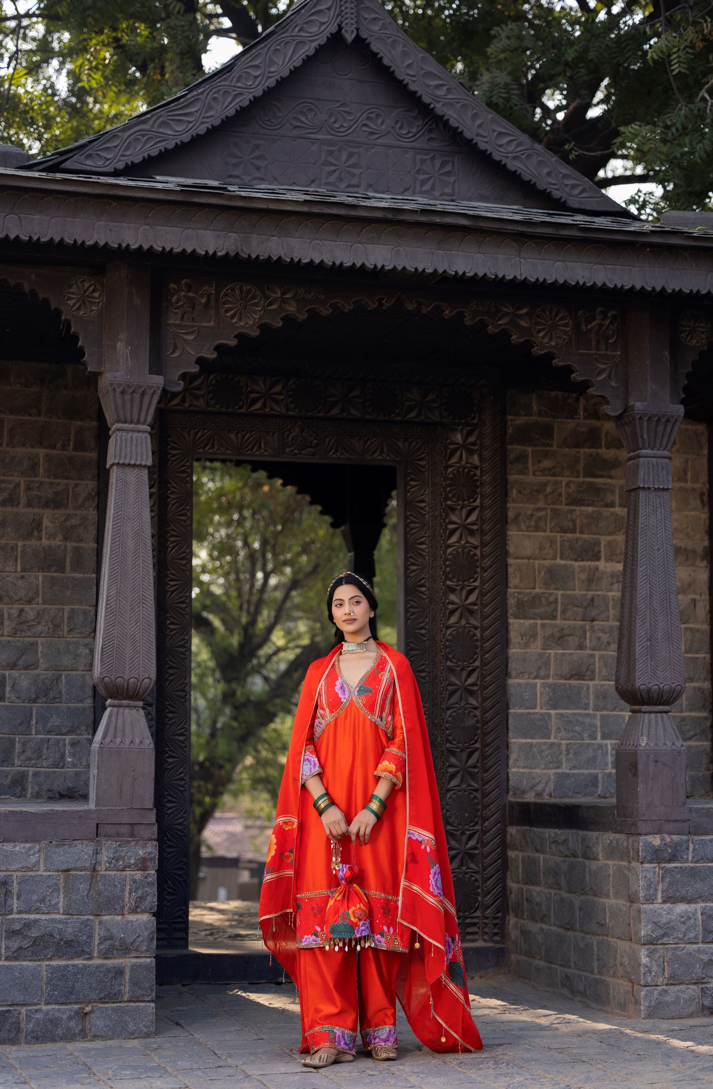 Orange Luxurious Chanderi Silk Suit (3 piece)