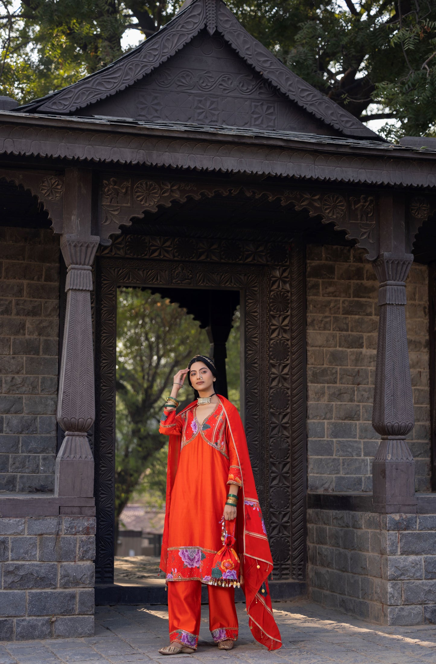 Orange Luxurious Chanderi Silk Suit (3 piece)