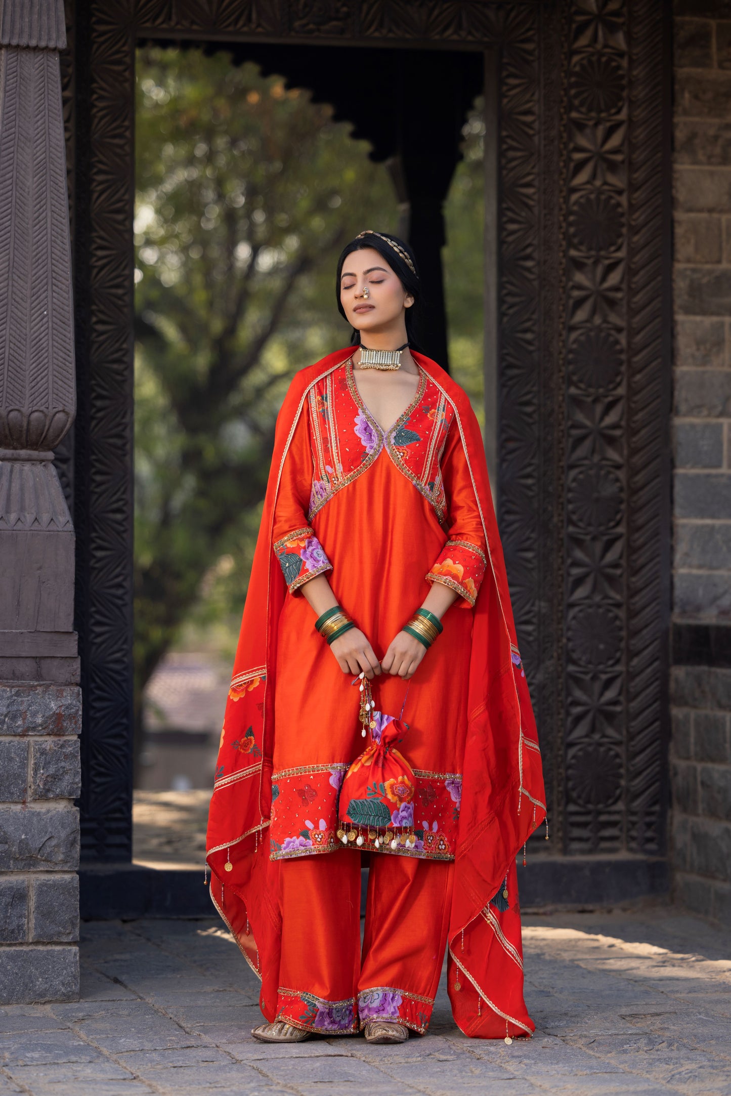 Orange Luxurious Chanderi Silk Suit (3 piece)