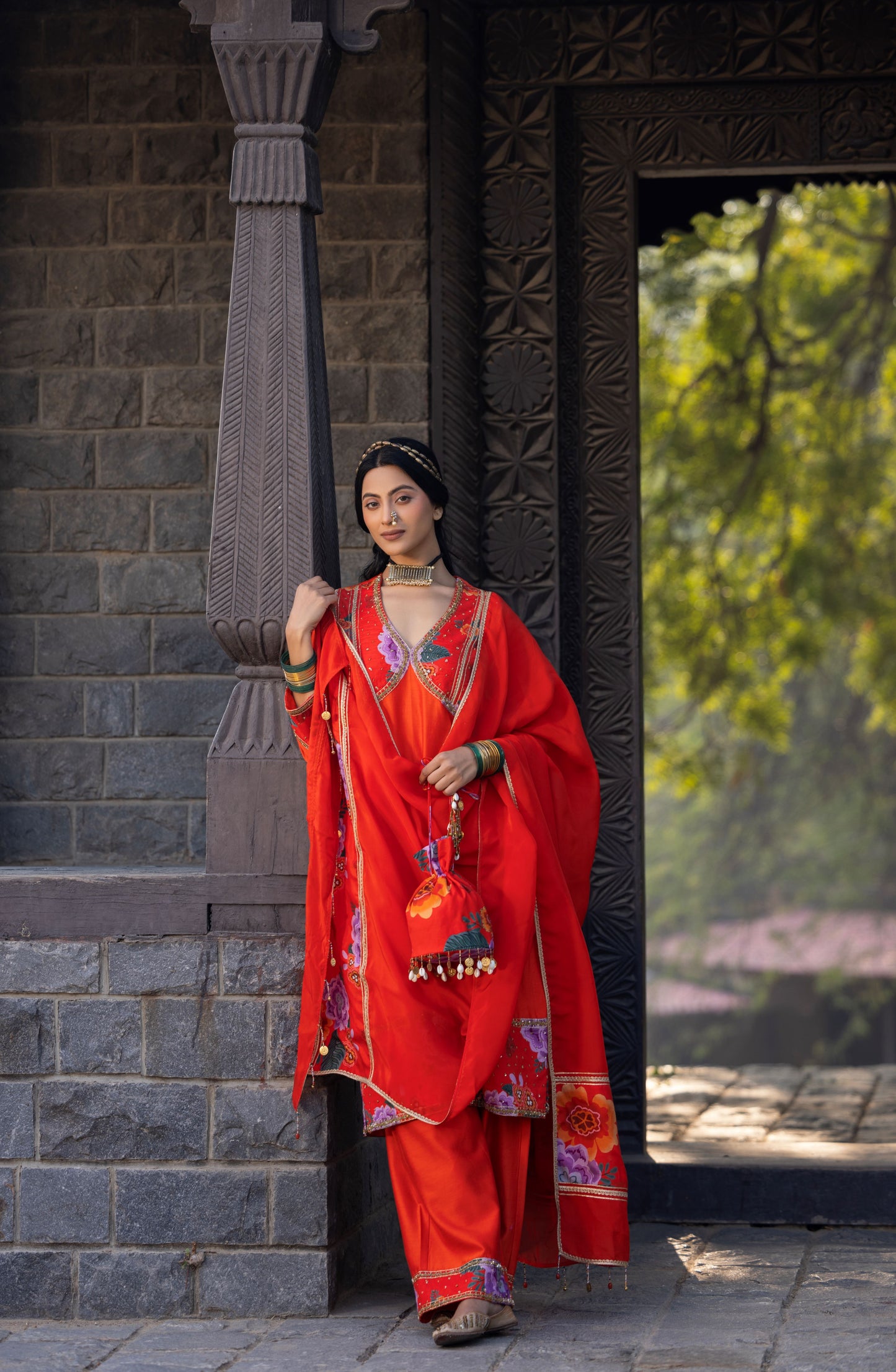 Orange Luxurious Chanderi Silk Suit (3 piece)