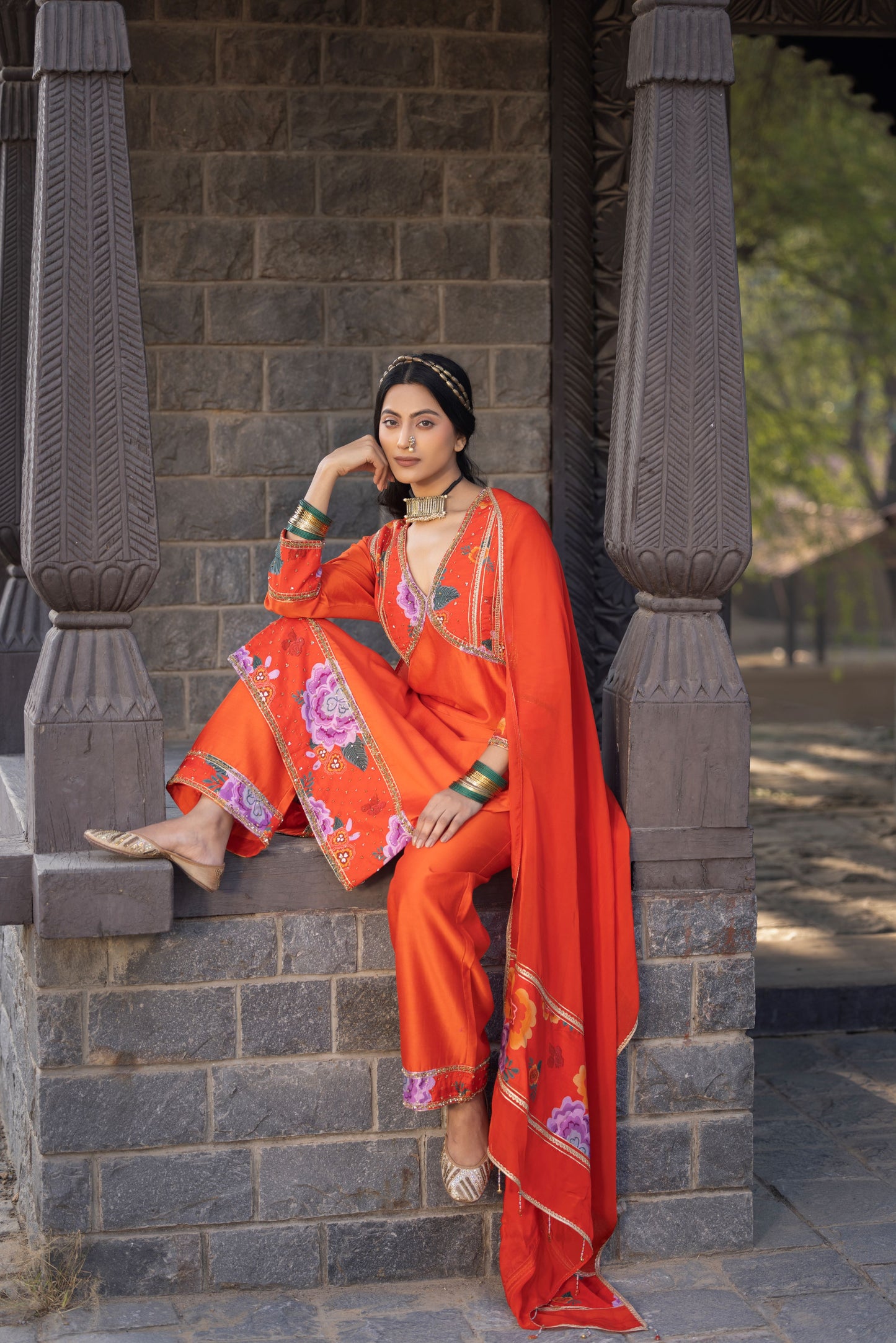 Orange Luxurious Chanderi Silk Suit (3 piece)