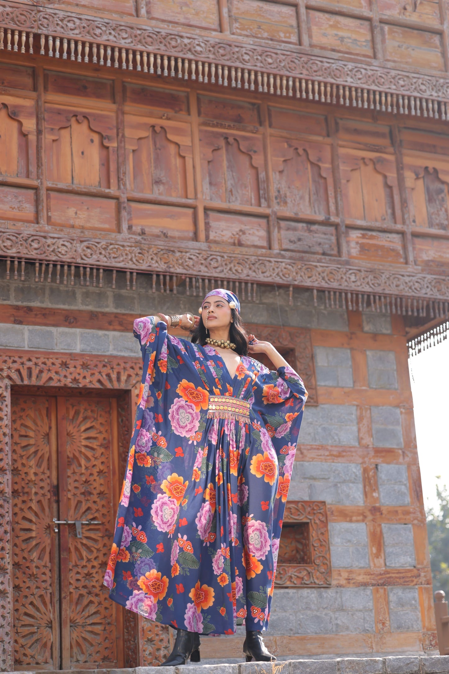 Blue Printed Kaftan Dress (one piece)