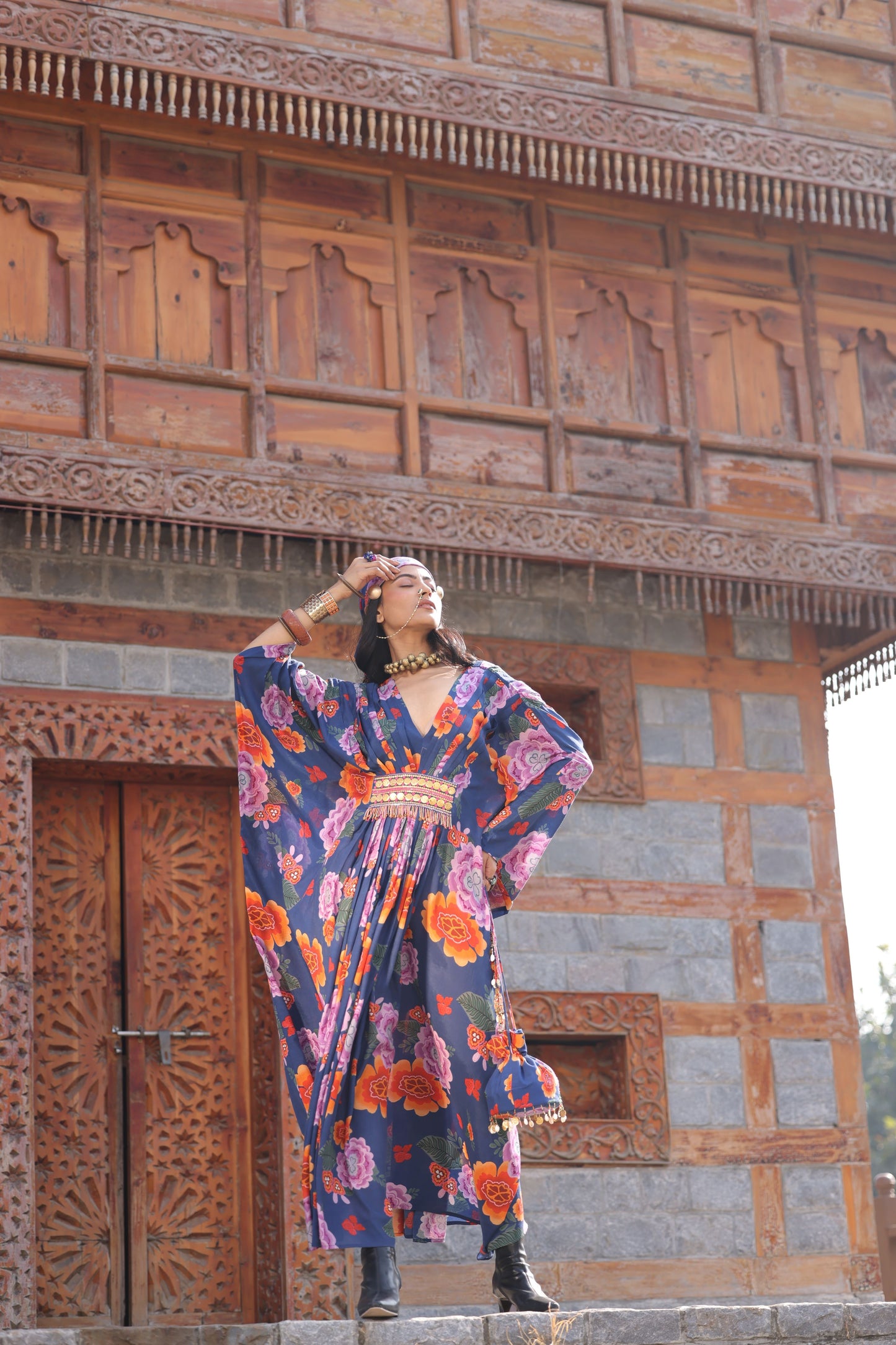 Blue Printed Kaftan Dress (one piece)