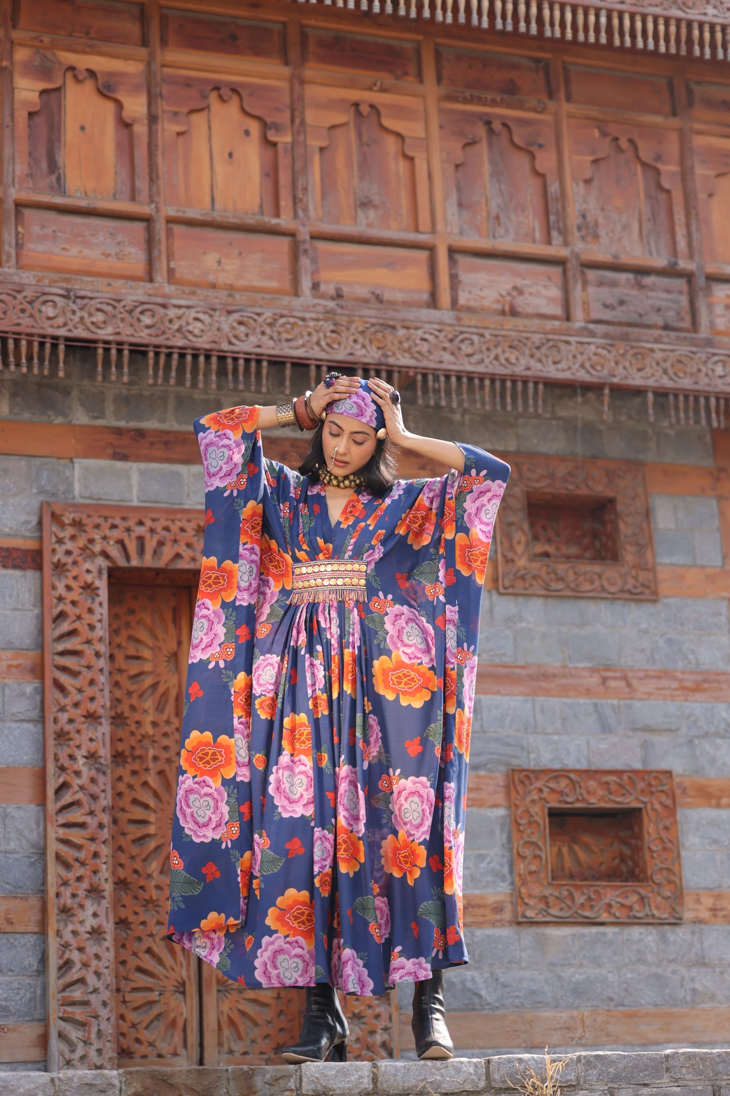 Blue Printed Kaftan Dress (one piece)