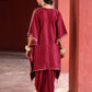 Chanderi Red Kaftan Cowel Pant Set ( 2 Piece)