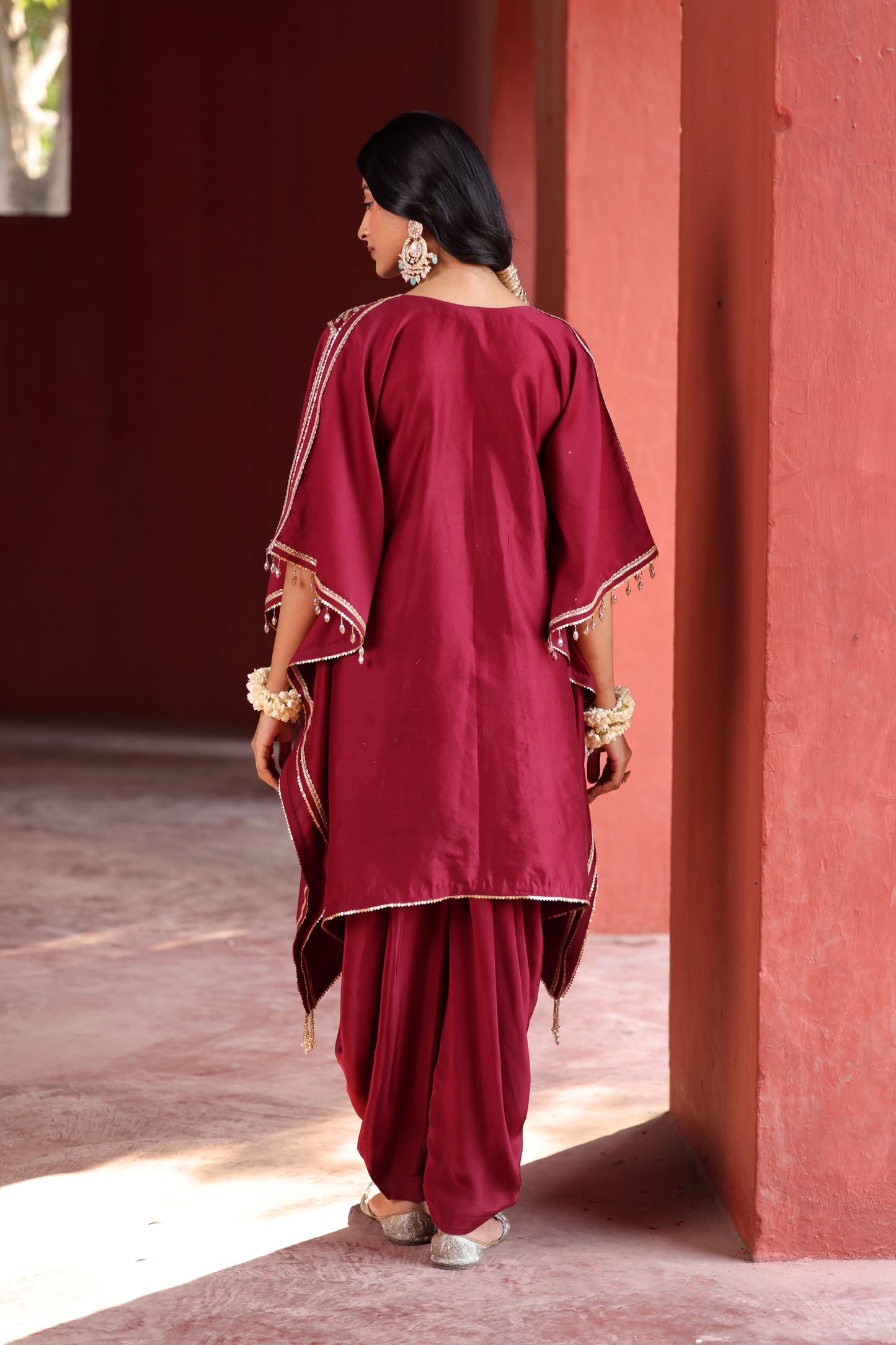 Chanderi Red Kaftan Cowel Pant Set ( 2 Piece)