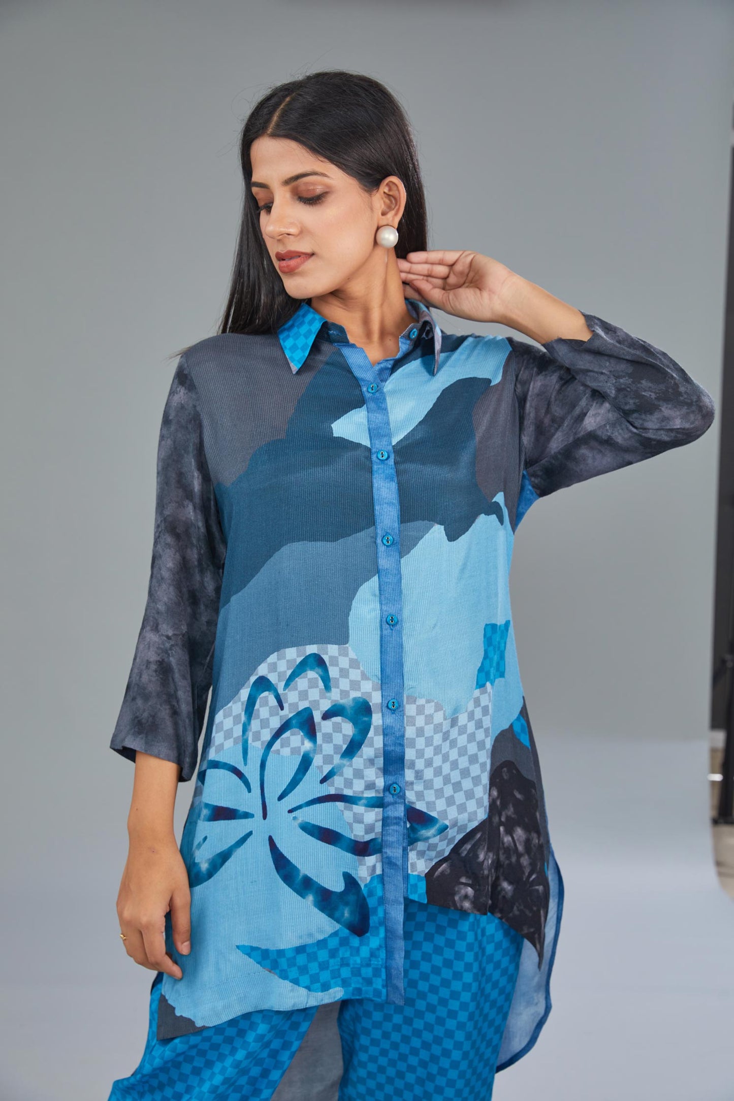 Blue Cotton Silk Digital Printed Co-Ord Set