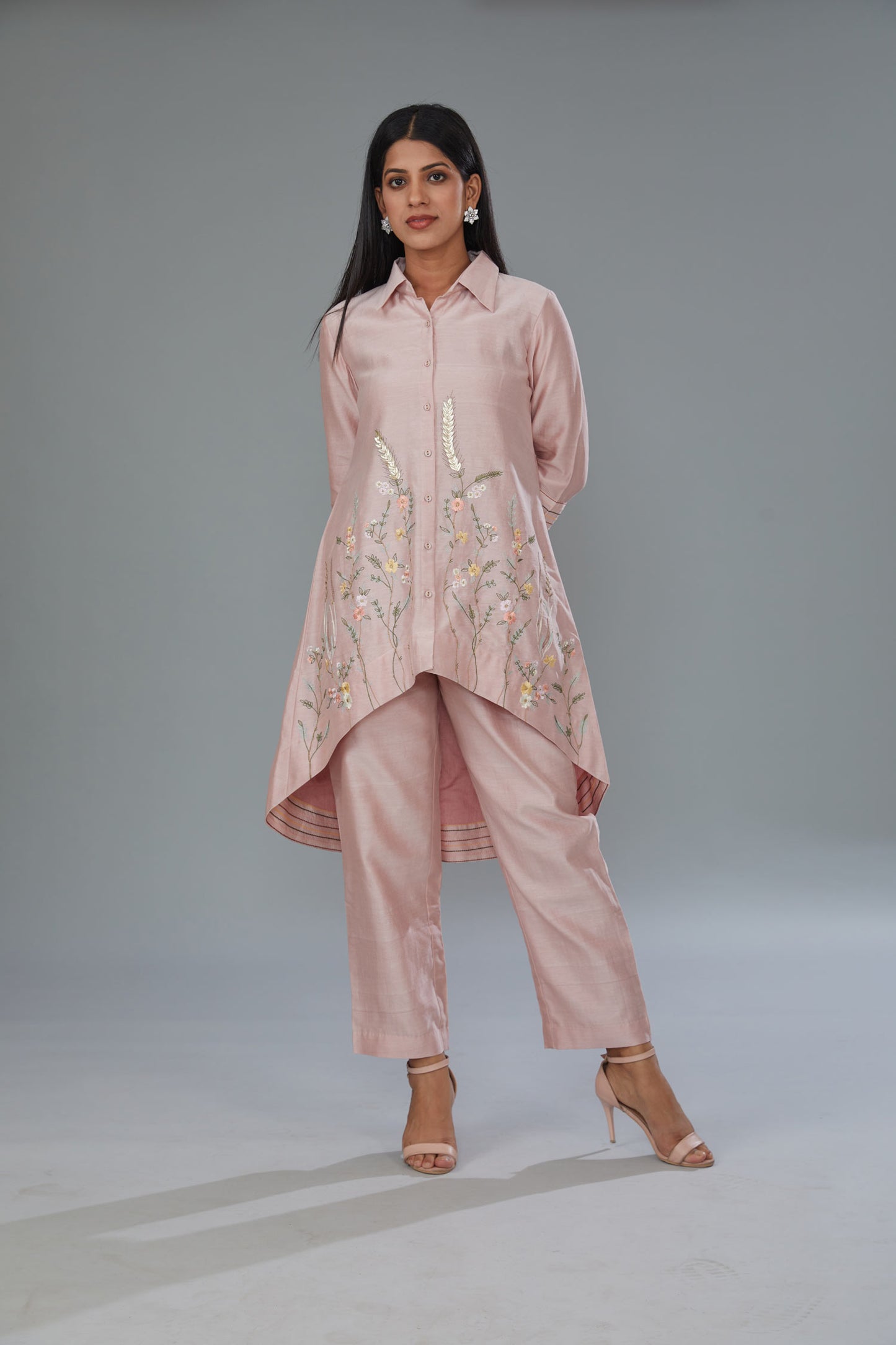 Pink Chanderi Silk Machine Embroidered Co-Ord Set