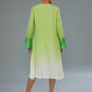 White & Green Ombre Dyed Cotton Silk Thread Embroidered Midi Dress