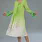 White & Green Ombre Dyed Cotton Silk Thread Embroidered Midi Dress