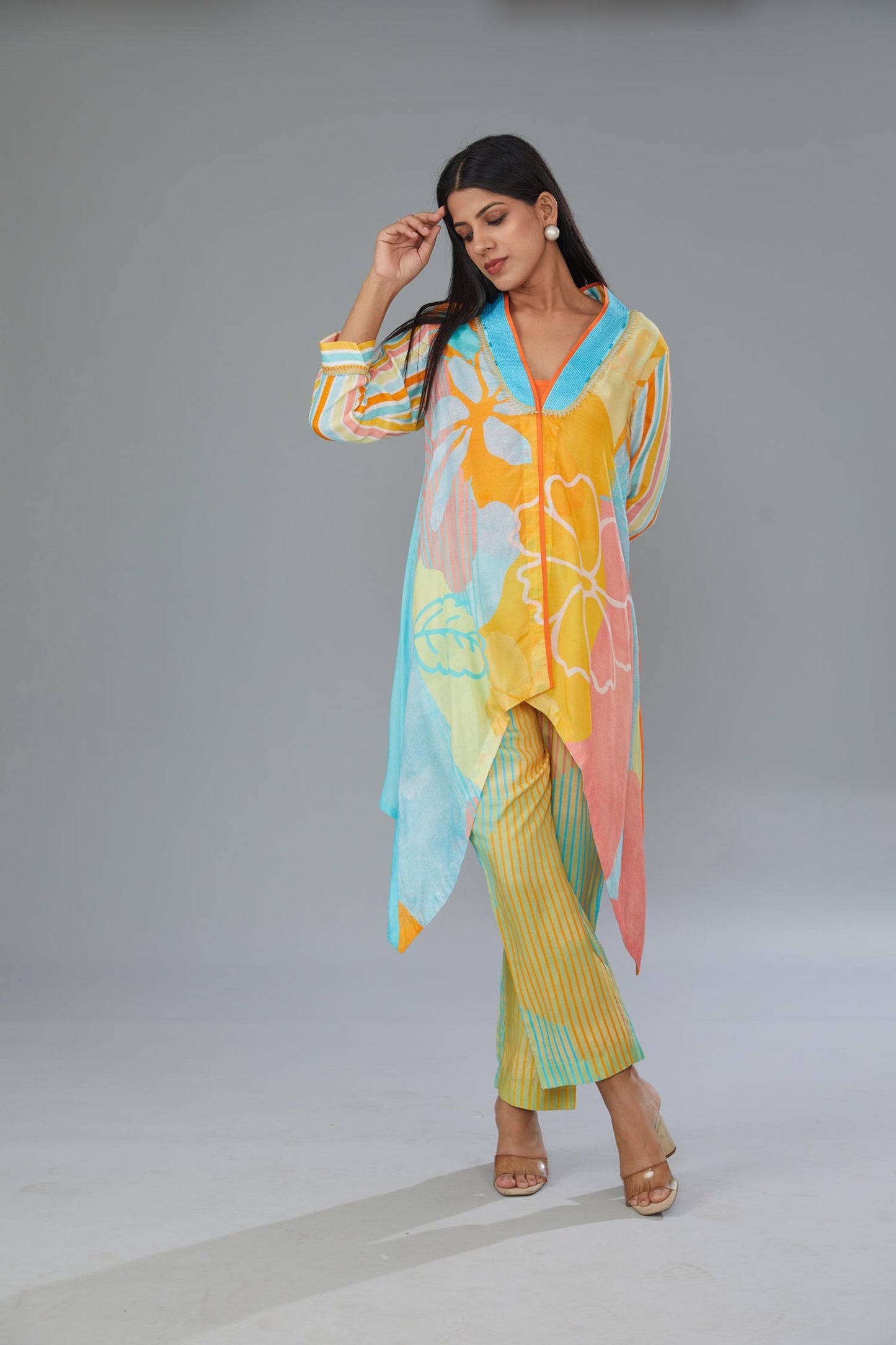 Multi-Coloured Cotton Silk Digital Printed Co-ord Set