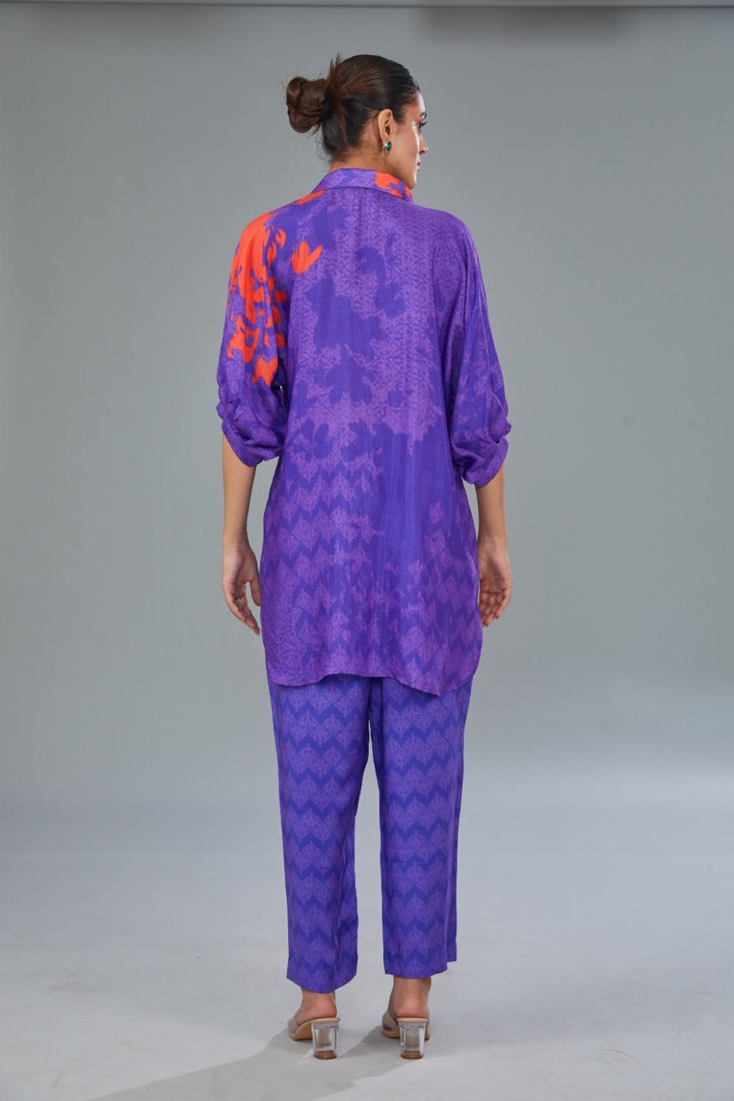 Purple Cotton Silk Digital Printed Co-Ord Set