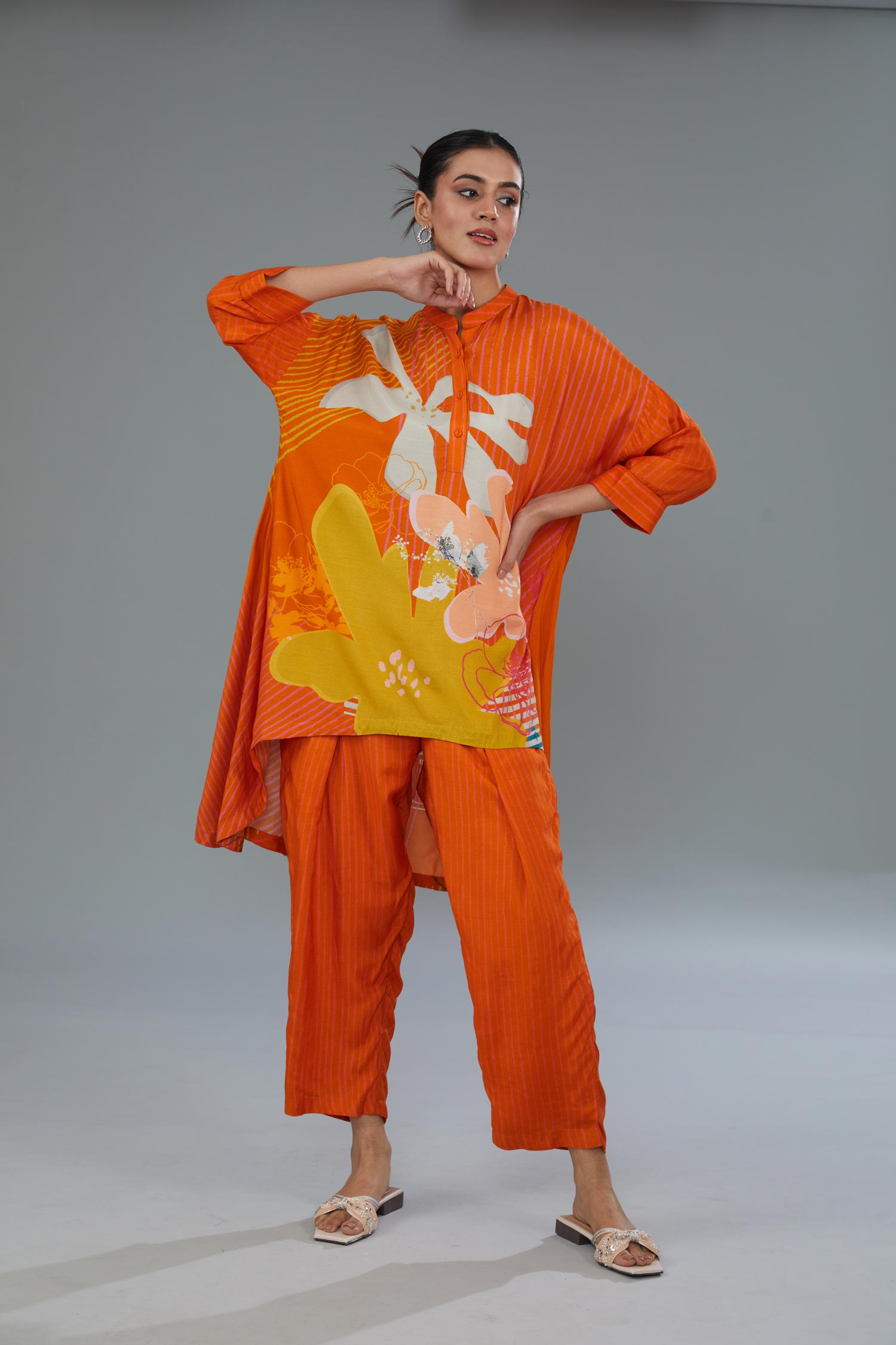 Orange Cotton Silk Digital Printed Co-ord Set from Kahani Lush