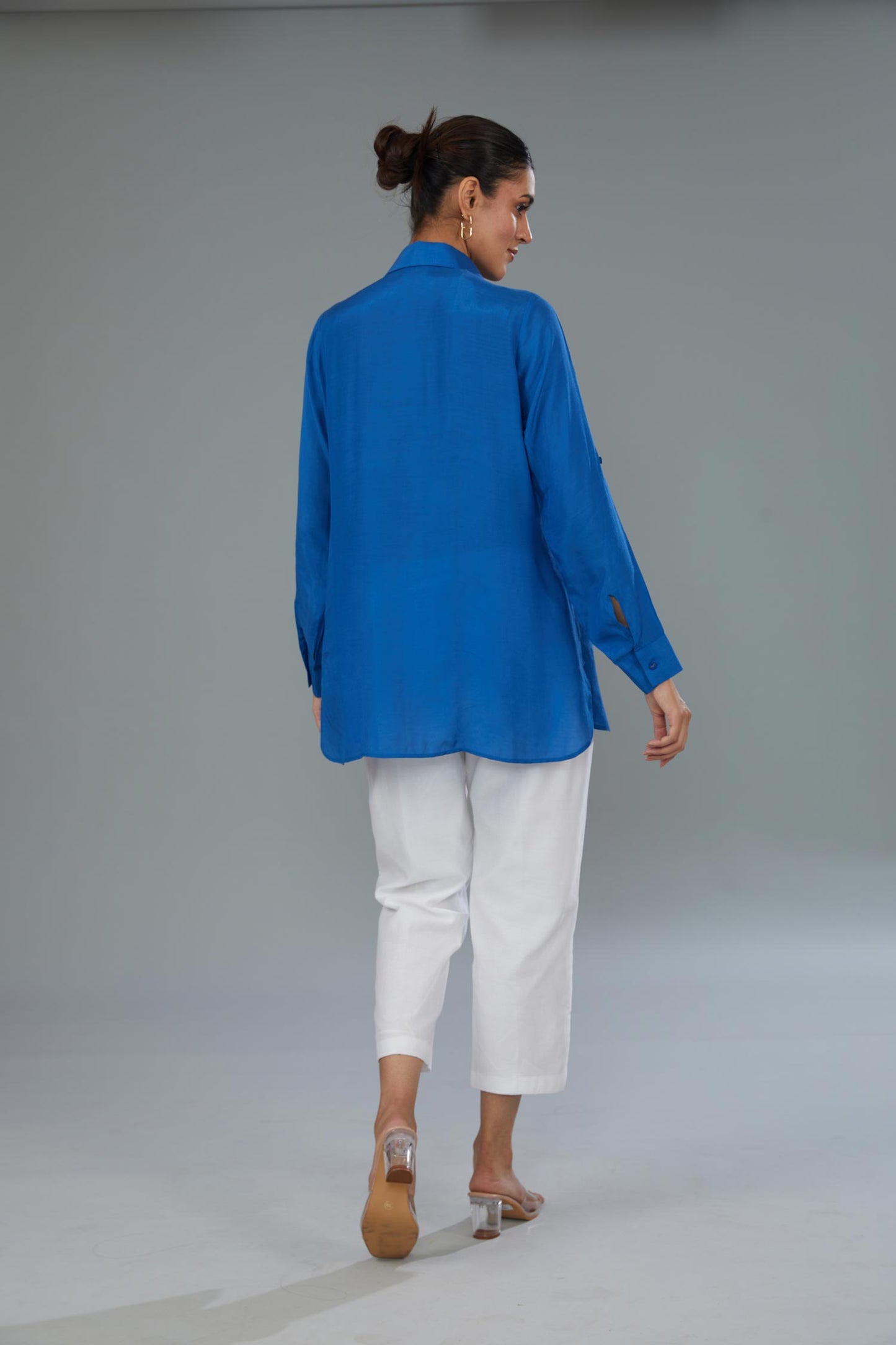 Cotton Silk Embroidered Blue Shirt from Kahani Lush