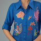 Cotton Silk Embroidered Blue Shirt from Kahani Lush