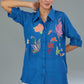 Cotton Silk Embroidered Blue Shirt from Kahani Lush