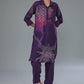 Purple Cotton Silk Digital Printed Hand Embroidered Co-Ord Set