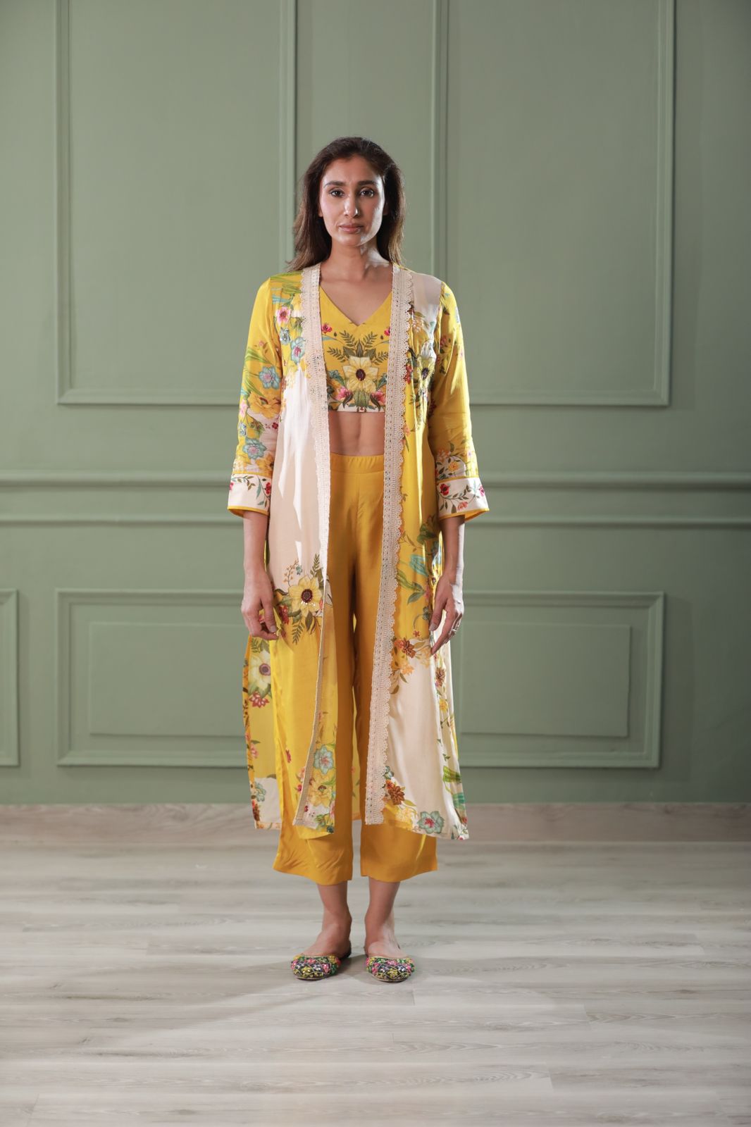 Yellow Cotton Silk Co-ord Set (3 piece set)