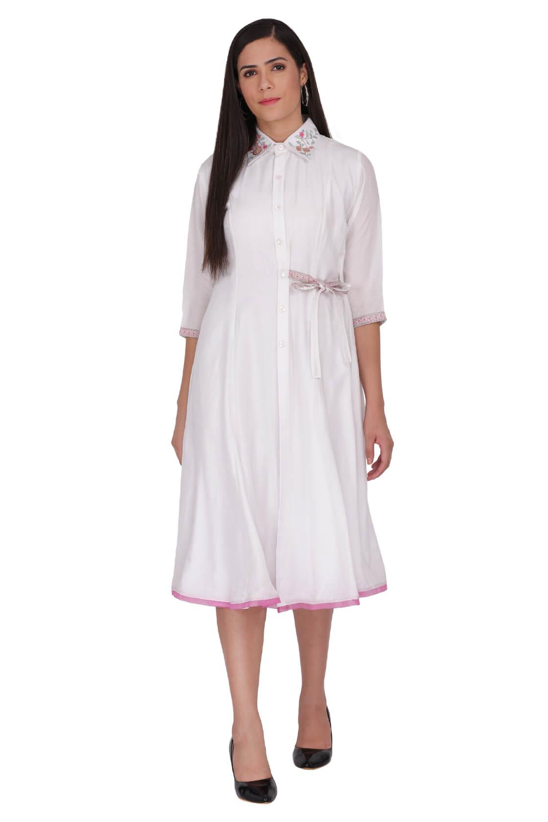 Midi Shirt Dress With Slight Embroidery