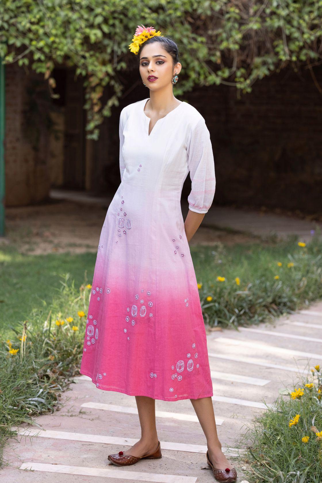 Princess Cut Ombre Dyed Kurta With Embroidery