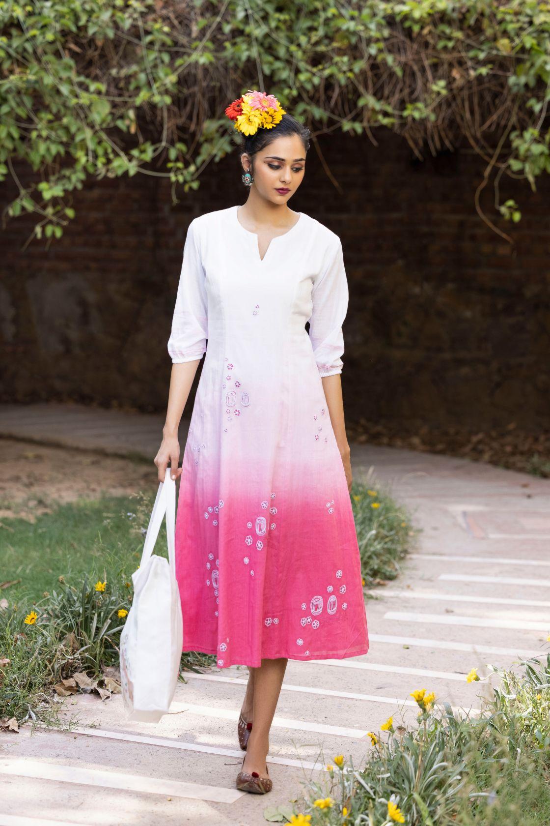 Princess Cut Ombre Dyed Kurta With Embroidery