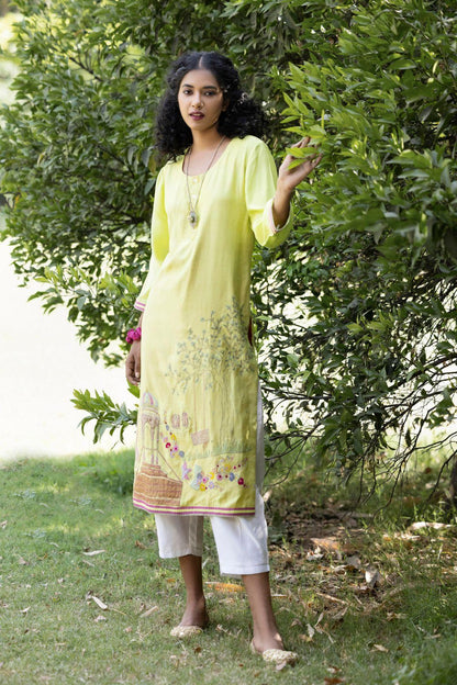 Straight Green Kurta With Palazzo Set