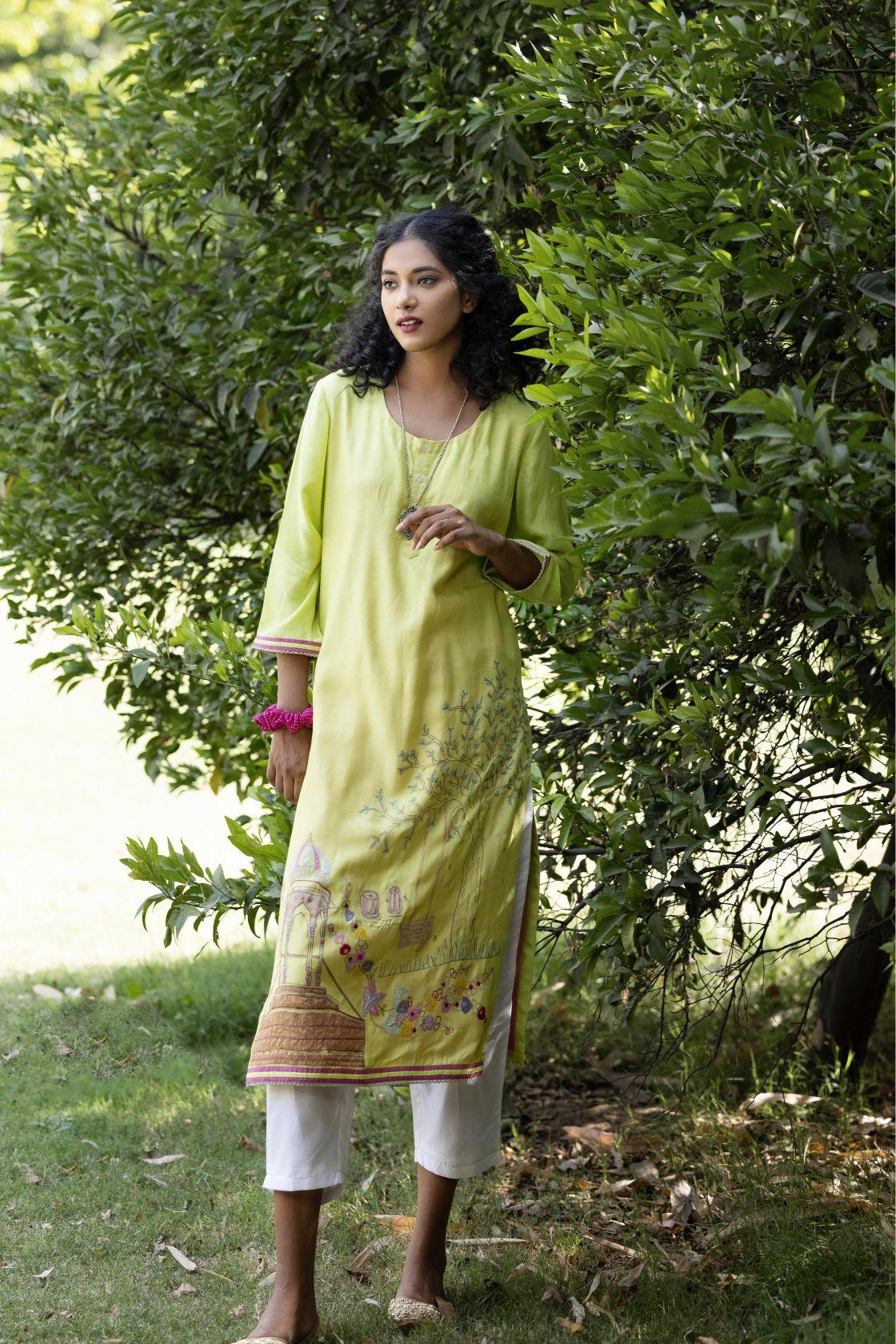 Straight Green Kurta With Palazzo Set