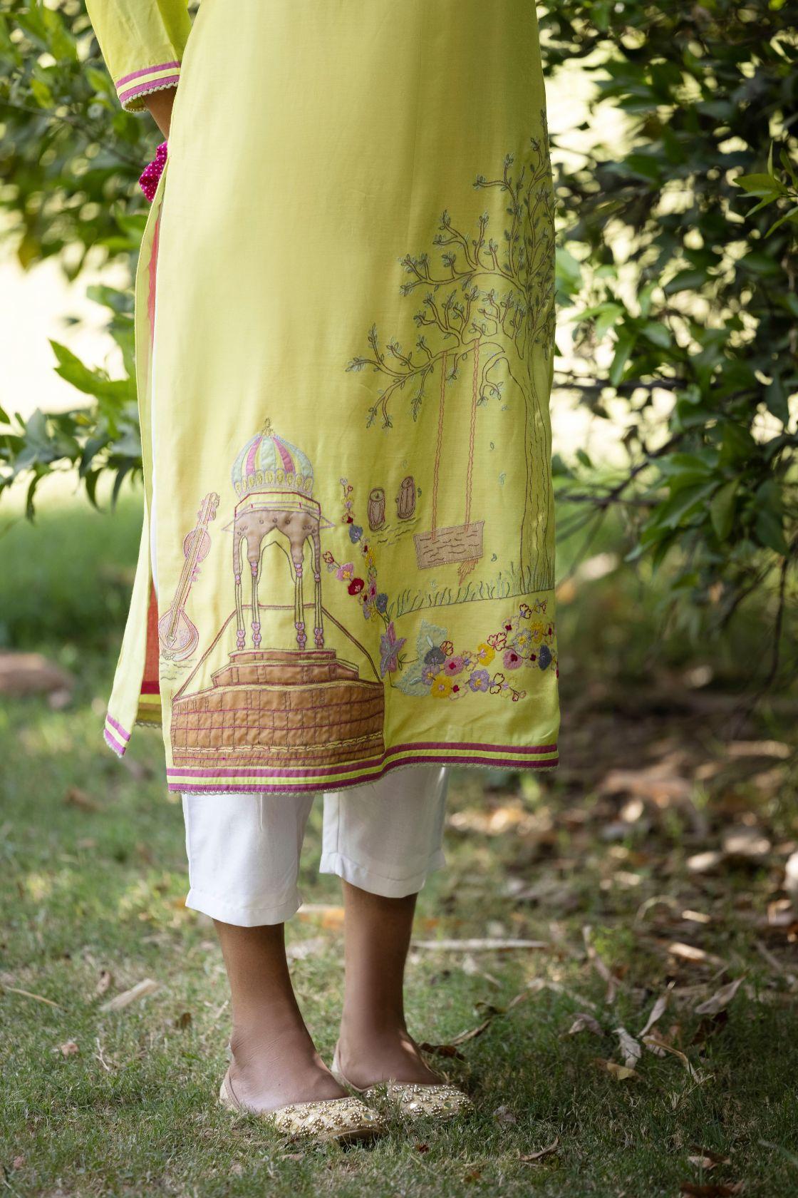 Straight Green Kurta With Palazzo Set